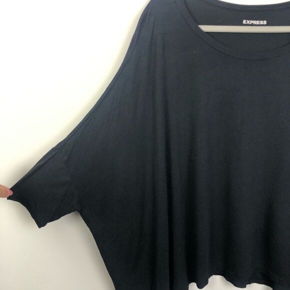 EXPRESS | Black Oversized Drapey Top Short Sleeve - Picture 2 of 5